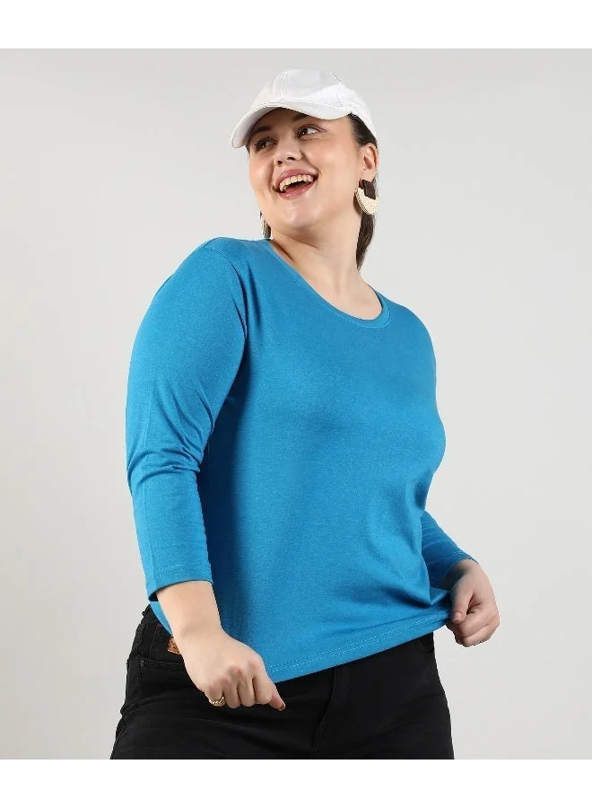 انستافاب بلس بلوزة صالة أساسية باللون الأزرق الملكي للسيدات