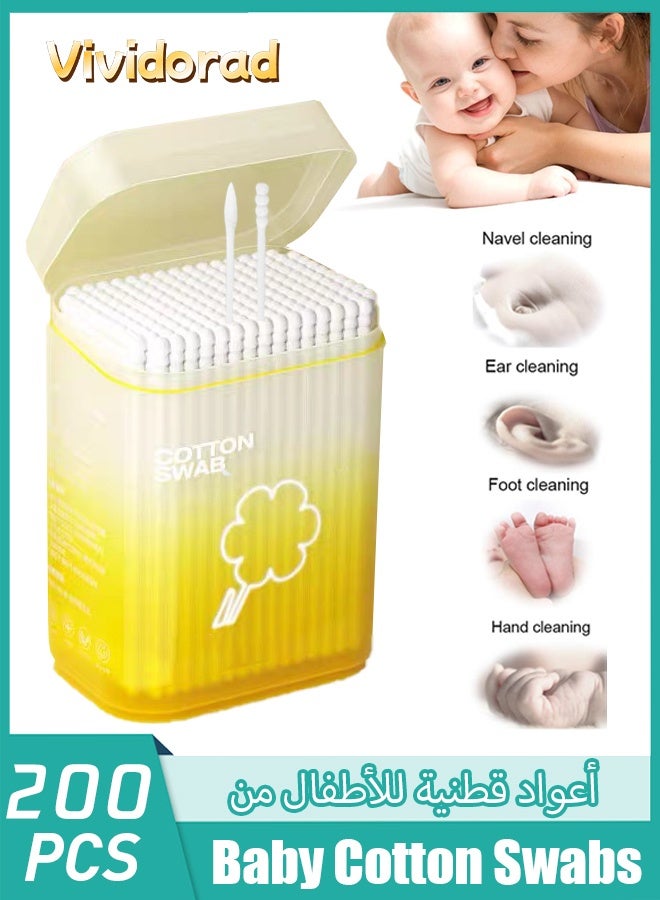 Vividorad 200PCS Baby Cotton Swabs,Baby Cotton Buds Stick,Ear Cleaners, Double-headed Design,for Newborn, Babies, Kids, Children, 100% Organic Cotton - Image 1