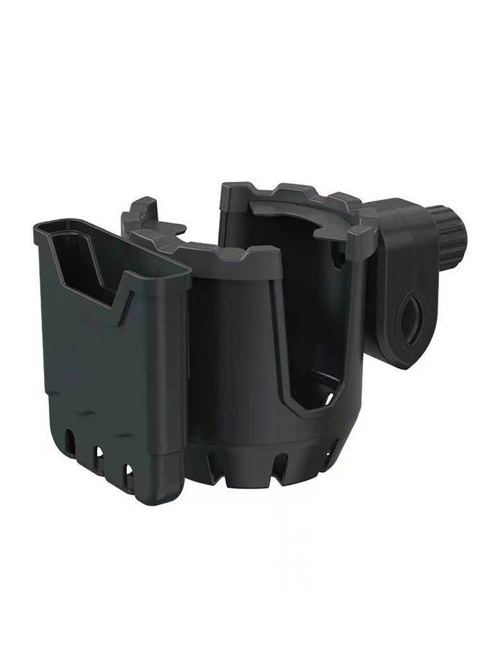 Stroller Cup Holder - 2 in 1 Universal Cup Holder Rack Bottle Holder for Buggy Pushchair Wheelchair Bike and More (Black)  - Image 1