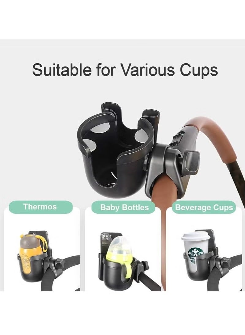 Stroller Cup Holder - 2 in 1 Universal Cup Holder Rack Bottle Holder for Buggy Pushchair Wheelchair Bike and More (Black)  - Image 4