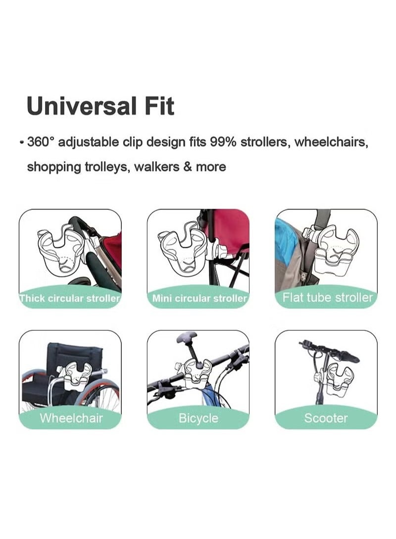 Stroller Cup Holder - 2 in 1 Universal Cup Holder Rack Bottle Holder for Buggy Pushchair Wheelchair Bike and More (Black)  - Image 5