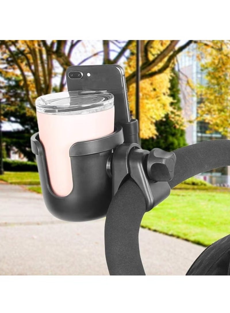 Stroller Cup Holder - 2 in 1 Universal Cup Holder Rack Bottle Holder for Buggy Pushchair Wheelchair Bike and More (Black)  - Image 3