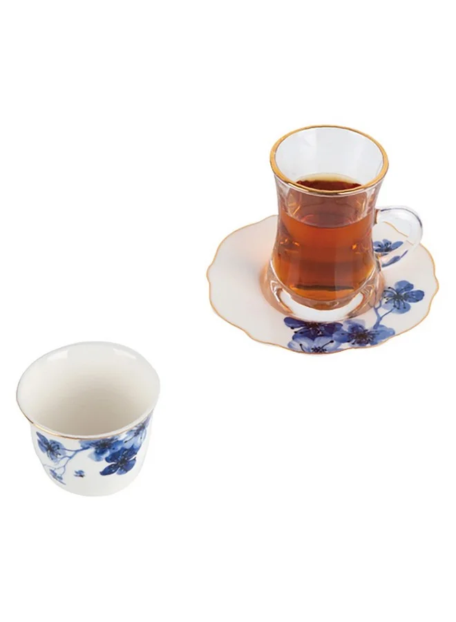 Bien Servi 18-Piece Floral Pattern Elegant Design Tea Set Multicolour 9 x 32 x 38 cm 12283