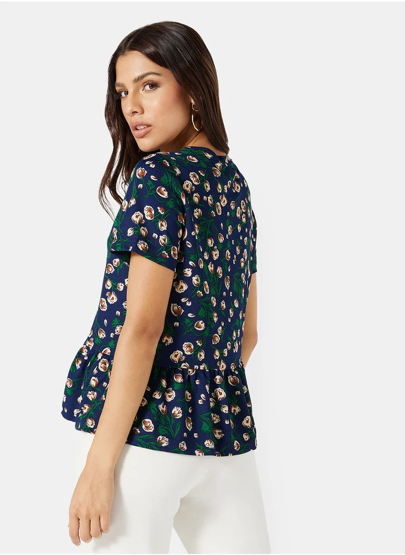 I.Scenery Floral Print Peplum Top