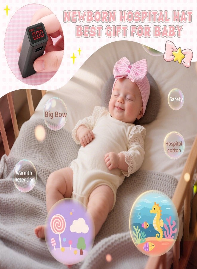Zando Newborn Hospital Hat Toddler Beanie Baby Boy Girl Knot Headbands with Big Bows Infant Baby Nursery Caps White & Blue & Pink & Pink Blue White One Size - Image 2