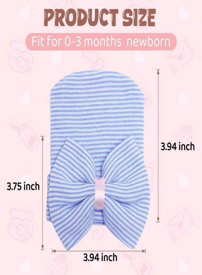 Zando Newborn Hospital Hat Toddler Beanie Baby Boy Girl Knot Headbands with Big Bows Infant Baby Nursery Caps White & Blue & Pink & Pink Blue White One Size - Image 5