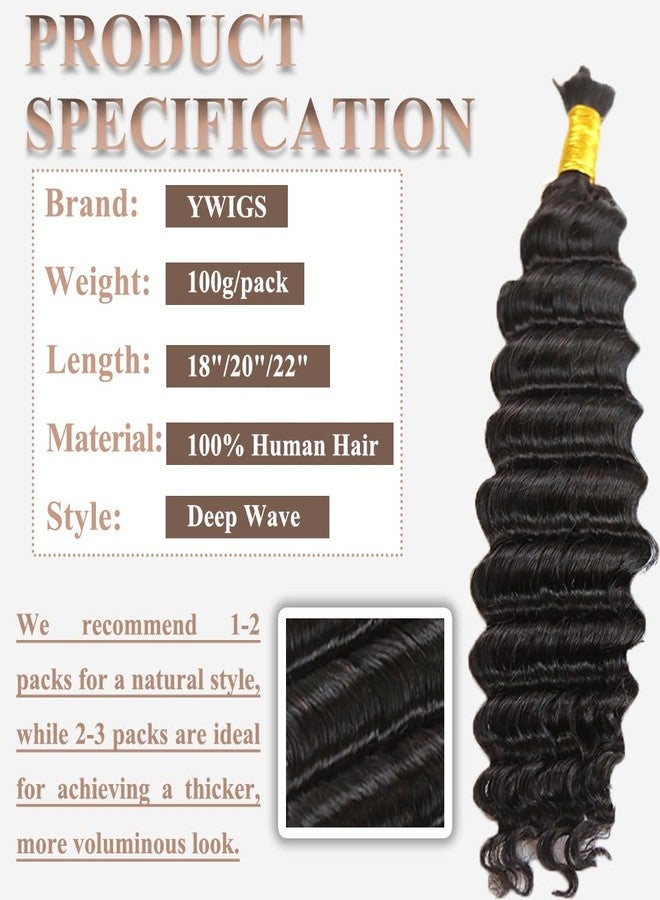 Y WIGS YWIGS Boho Human Hair for Braiding Human Deep Wave Braiding Hair 100G No Weft Virgin Human Braiding Hair Bundles NC 18inch - Image 2