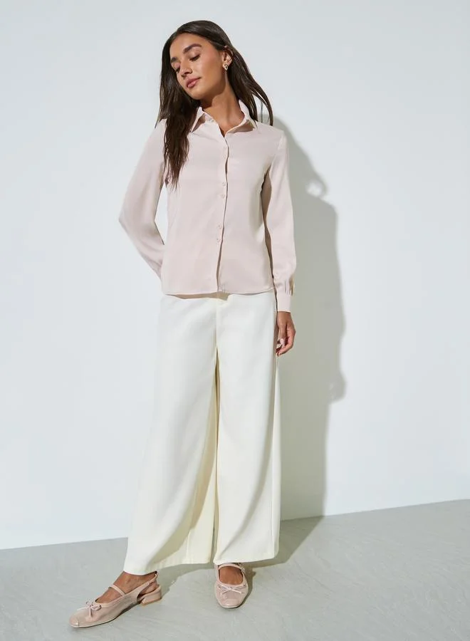 ستايلي Light Pink Solid Long Sleeves Casual Shirt