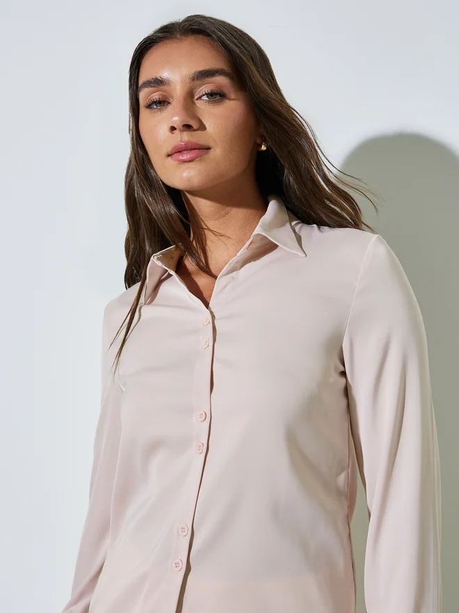 Styli Styli Light Pink Solid Long Sleeves Casual Shirt
