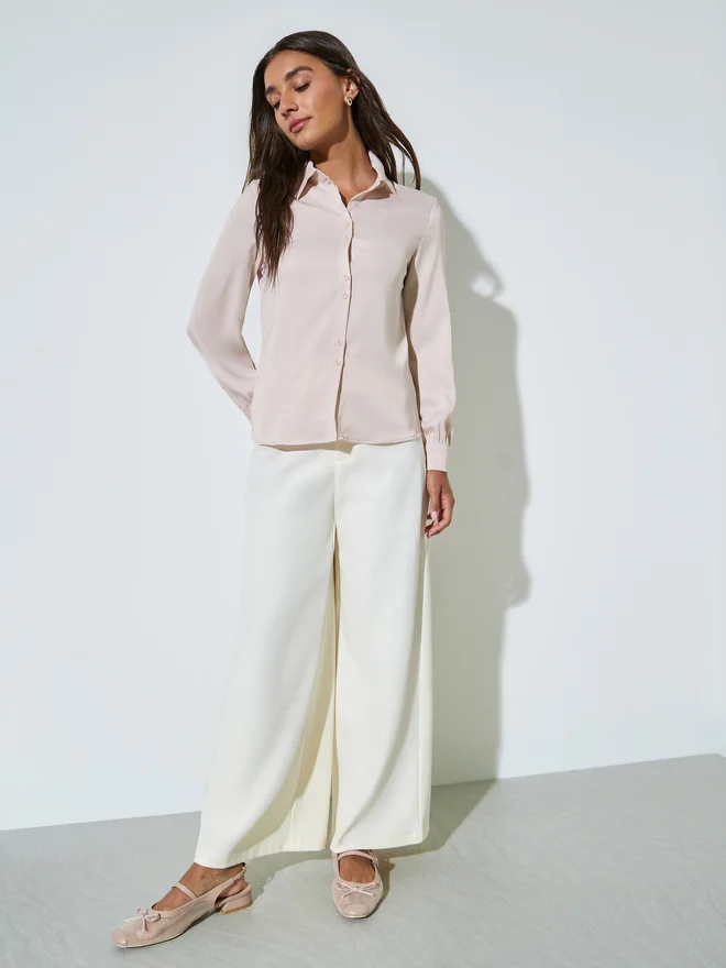 Styli Styli Light Pink Solid Long Sleeves Casual Shirt