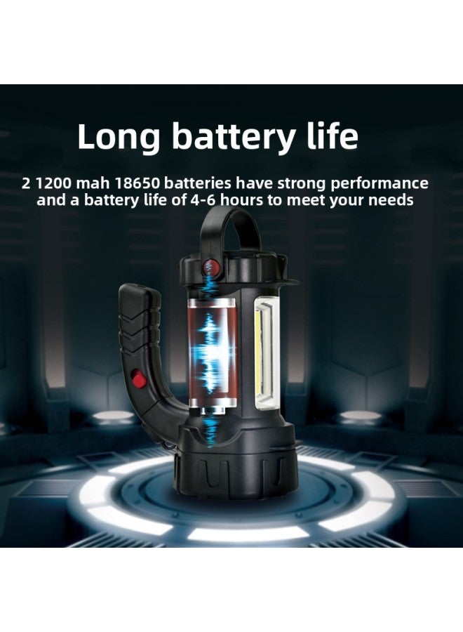 LED Outdoor Multifunctional Strap Flashlight Strong Light USB Rechargeable Portable Lamp COB Plastic Waterproof Long-range Flashlight-Color:Red  - Image 4