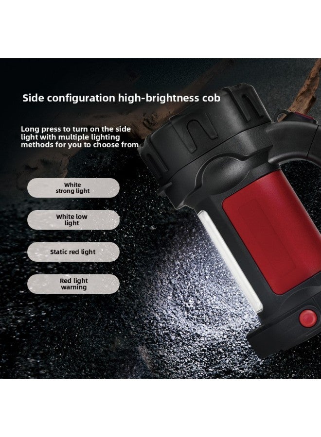 LED Outdoor Multifunctional Strap Flashlight Strong Light USB Rechargeable Portable Lamp COB Plastic Waterproof Long-range Flashlight-Color:Red  - Image 5