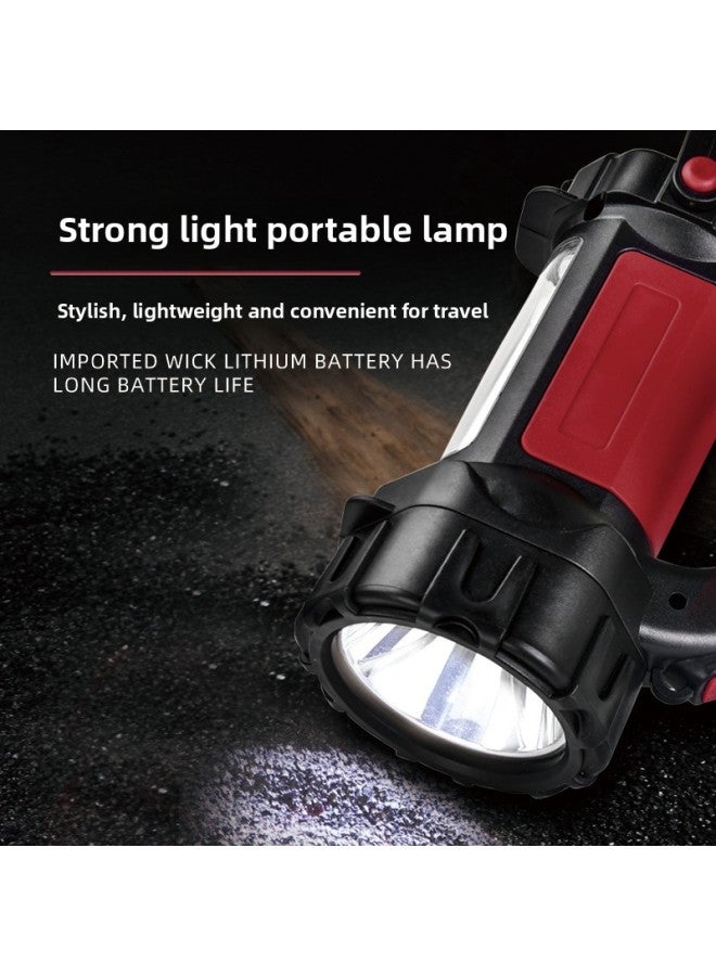 LED Outdoor Multifunctional Strap Flashlight Strong Light USB Rechargeable Portable Lamp COB Plastic Waterproof Long-range Flashlight-Color:Red  - Image 3