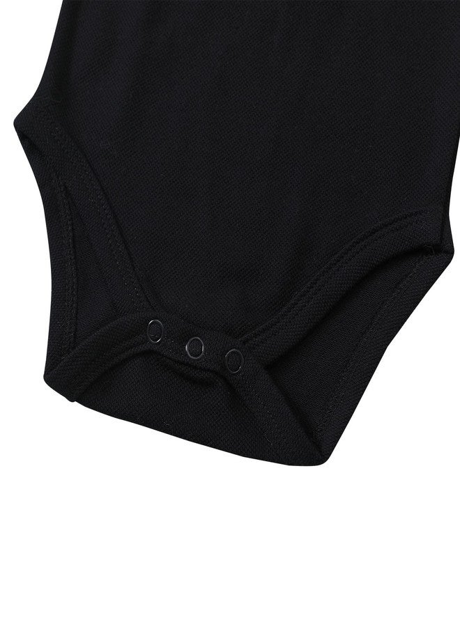 ROMPERINBOX Newborn Baby Boy Collared Onsies Polo Shirt Bodysuit Pique Solid Color Mesh Bubble Short Sleeve Romper Clothes (Black, 3-6 Months) - Image 5