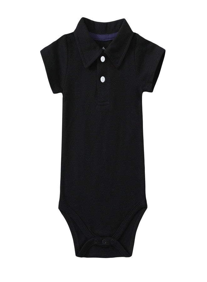 ROMPERINBOX Newborn Baby Boy Collared Onsies Polo Shirt Bodysuit Pique Solid Color Mesh Bubble Short Sleeve Romper Clothes (Black, 3-6 Months) - Image 1