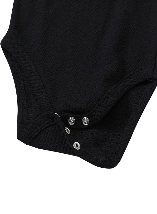 ROMPERINBOX Newborn Baby Boy Collared Onsies Polo Shirt Bodysuit Pique Solid Color Mesh Bubble Short Sleeve Romper Clothes (Black, 3-6 Months) - Image 4