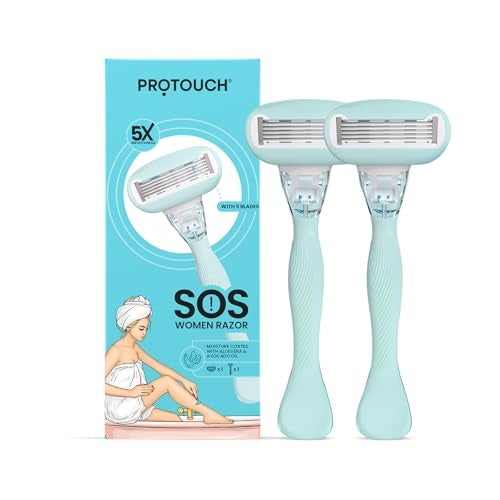 PROTOUCH SOS Women Razor | Painless & One Stroke Hair Removal Razor | 5-Blade Technology | Flexible Head for Flexible Shave | All Skin Types (Pack of 2) - Image 1