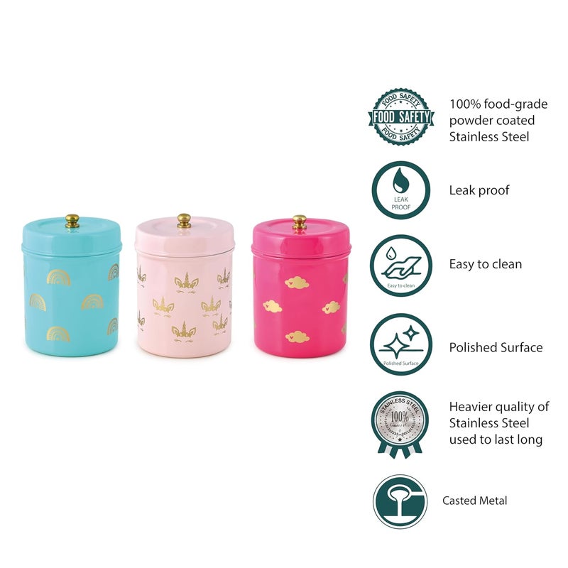 Elan Stainless Steel Food Storage Jars, Canisters for Kitchen, Multipurpose Containers (Set of 3, Multicolor) (Unicorn) - Image 4