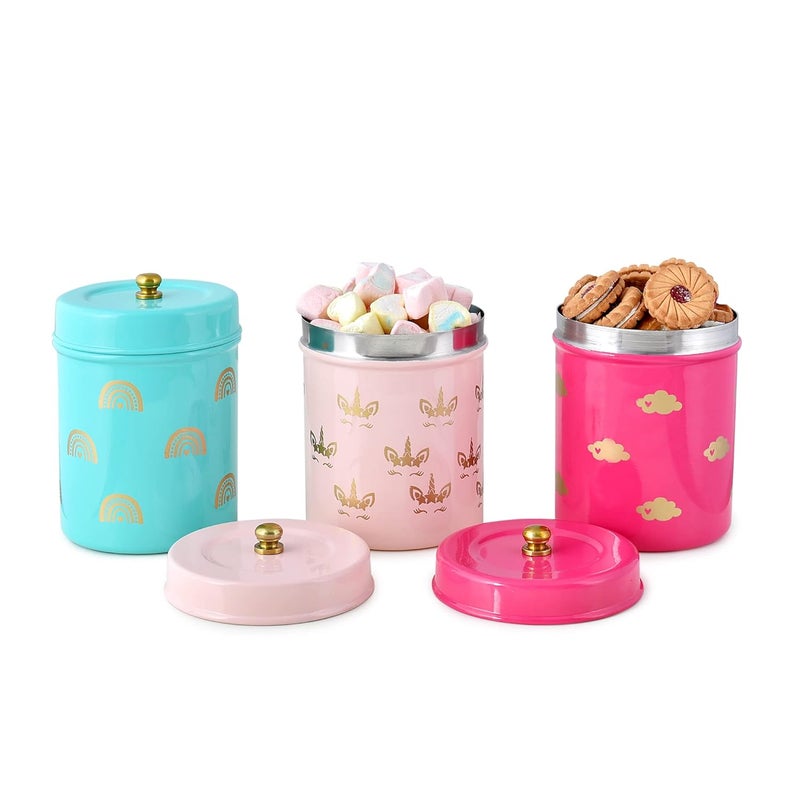 Elan Stainless Steel Food Storage Jars, Canisters for Kitchen, Multipurpose Containers (Set of 3, Multicolor) (Unicorn) - Image 1