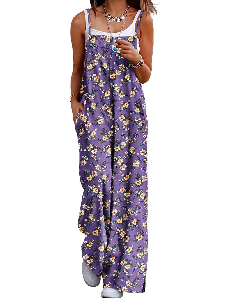 YESNO Women's Summer Casual Jumpsuits Wide Leg Overalls Floral Print Baggy Rompers with Pocket L PZZCR 08 - Image 5