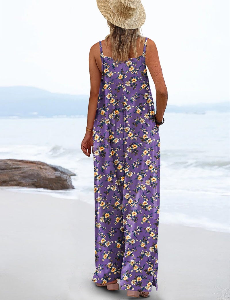YESNO Women's Summer Casual Jumpsuits Wide Leg Overalls Floral Print Baggy Rompers with Pocket L PZZCR 08 - Image 3