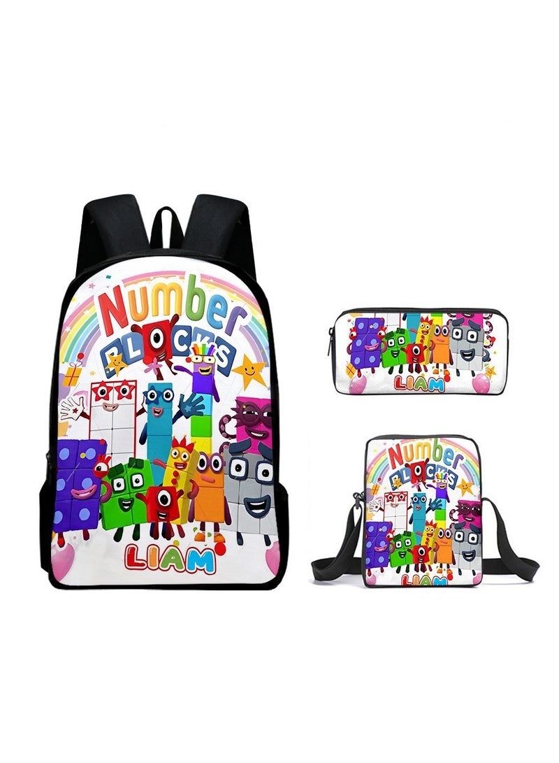 Student large capacity backpack cartoon backpack shoulder bag shoulder bag pencil case three piece set - Image 1
