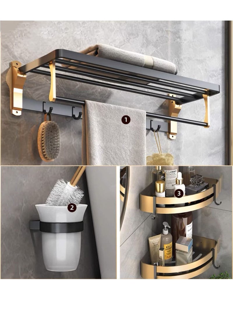 ليموس 3 قطع ملحقات الحمام مجموعة أدوات الحمام ، حامل المناشف ، رف المنشفة ، خطاف الملابس ، صندوق المناديل المقاومة للماء ، سلة معلقة مزدوجة الجدار ، فرشاة المرحاض - Image 1