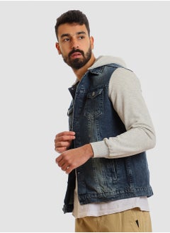 WHITE RABBIT Casual Plain Basic Long Sleeve Hooded Neck Denim Jacket  - Image 3