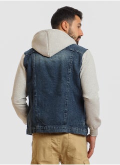 WHITE RABBIT Casual Plain Basic Long Sleeve Hooded Neck Denim Jacket  - Image 4