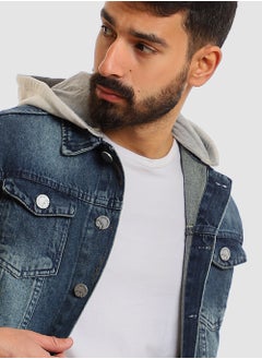 WHITE RABBIT Casual Plain Basic Long Sleeve Hooded Neck Denim Jacket  - Image 5