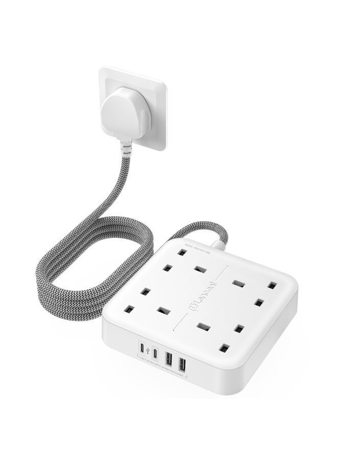 لينسينت وصلة تمديد LENCENT مع منفذ USB C ، 3250 واط 13 أمبير ، 4 منافذ توصيل الطاقة مع 1 USB-C و 3 فتحات USB ، تمديد قابس طاقة متعدد مع سلك تمديد مضفر 1.8 متر للمنزل والمكتب ، أبيض - Image 1