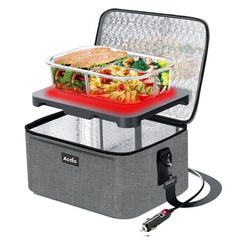 Aotto Portable Oven Electric Lunch Box Food Heater - 12V/24V 2-in-1 Car Food Warmer, Heated Lunch Box for Adults, Cook, Reheat, and Keep Meals Warm for Car, Truck, Travel - Grey - Image 1