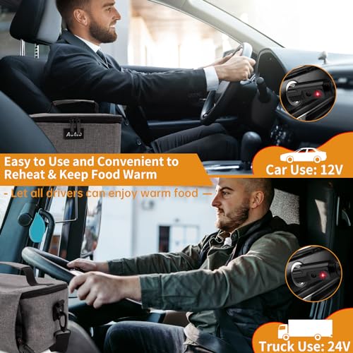 Aotto Portable Oven Electric Lunch Box Food Heater - 12V/24V 2-in-1 Car Food Warmer, Heated Lunch Box for Adults, Cook, Reheat, and Keep Meals Warm for Car, Truck, Travel - Grey - Image 2