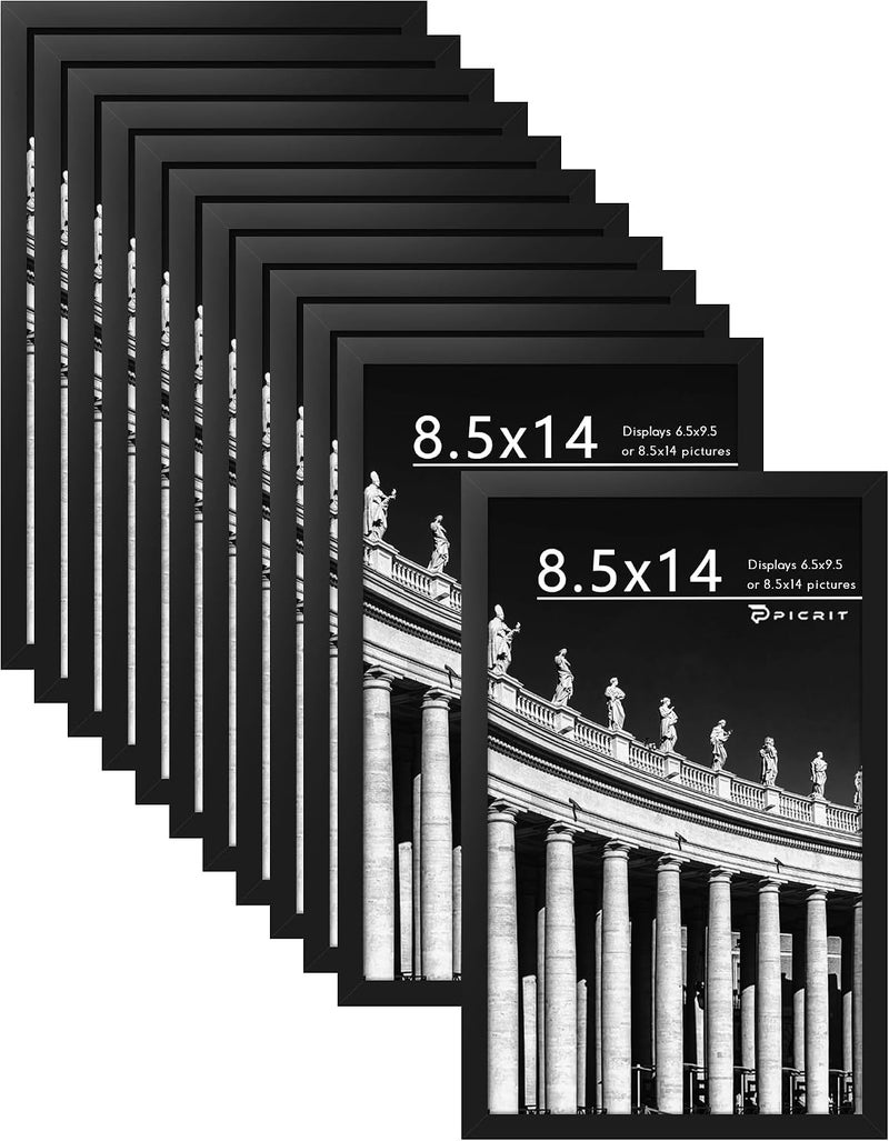Picrit 8.5x14 Picture Frame Set of 12, Display 7x10 with Mat or 8.5x14 Without Mat, Photo Frames for Wall Mounting or Table Top Display, Black. - Image 1