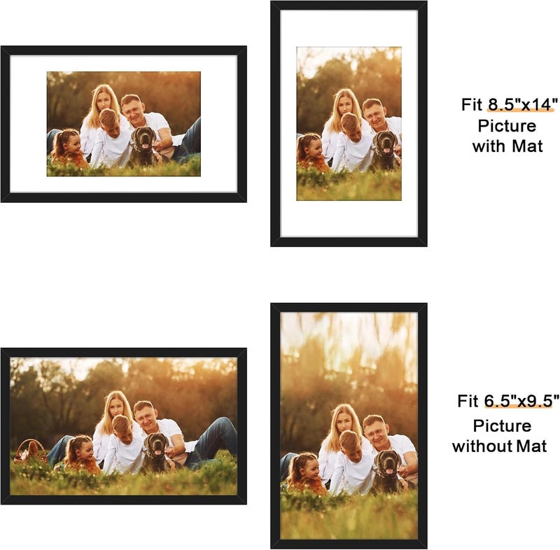 Picrit 8.5x14 Picture Frame Set of 12, Display 7x10 with Mat or 8.5x14 Without Mat, Photo Frames for Wall Mounting or Table Top Display, Black. - Image 2