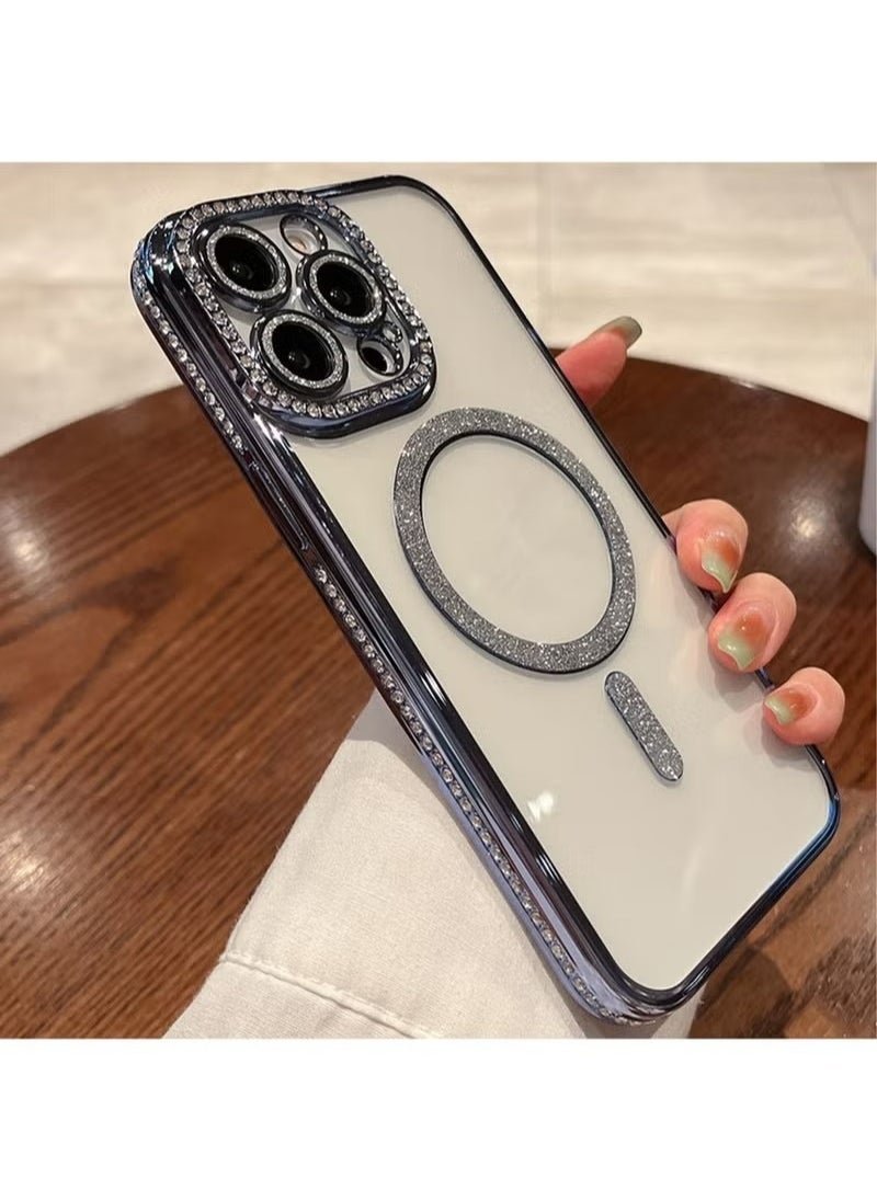 X-level - iPhone 15 Pro Max MagSafe Case Cover Support Wireless Charger Bling Diamond Back Cover For Women Girls Clear Soft TPU With Camera Len Protector Anti-scratch Shockproof Magnetic Phone Accessory - Image 1