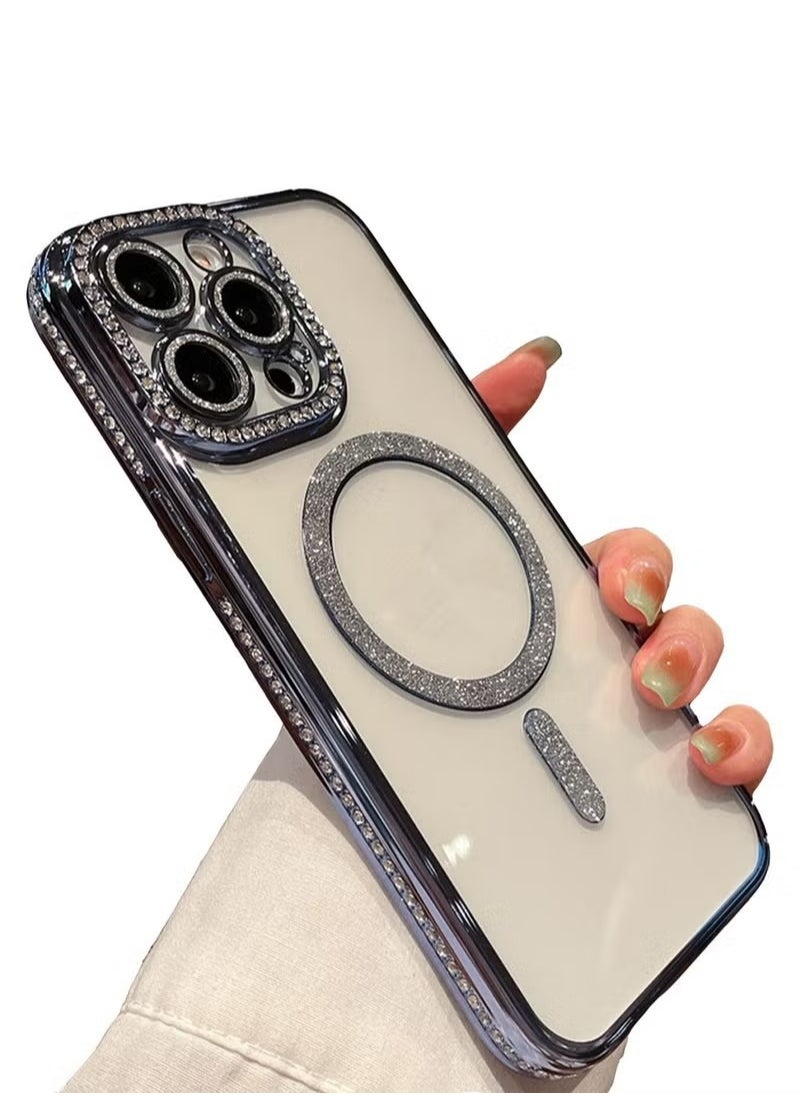 X-level - iPhone 15 Pro Max MagSafe Case Cover Support Wireless Charger Bling Diamond Back Cover For Women Girls Clear Soft TPU With Camera Len Protector Anti-scratch Shockproof Magnetic Phone Accessory - Image 1