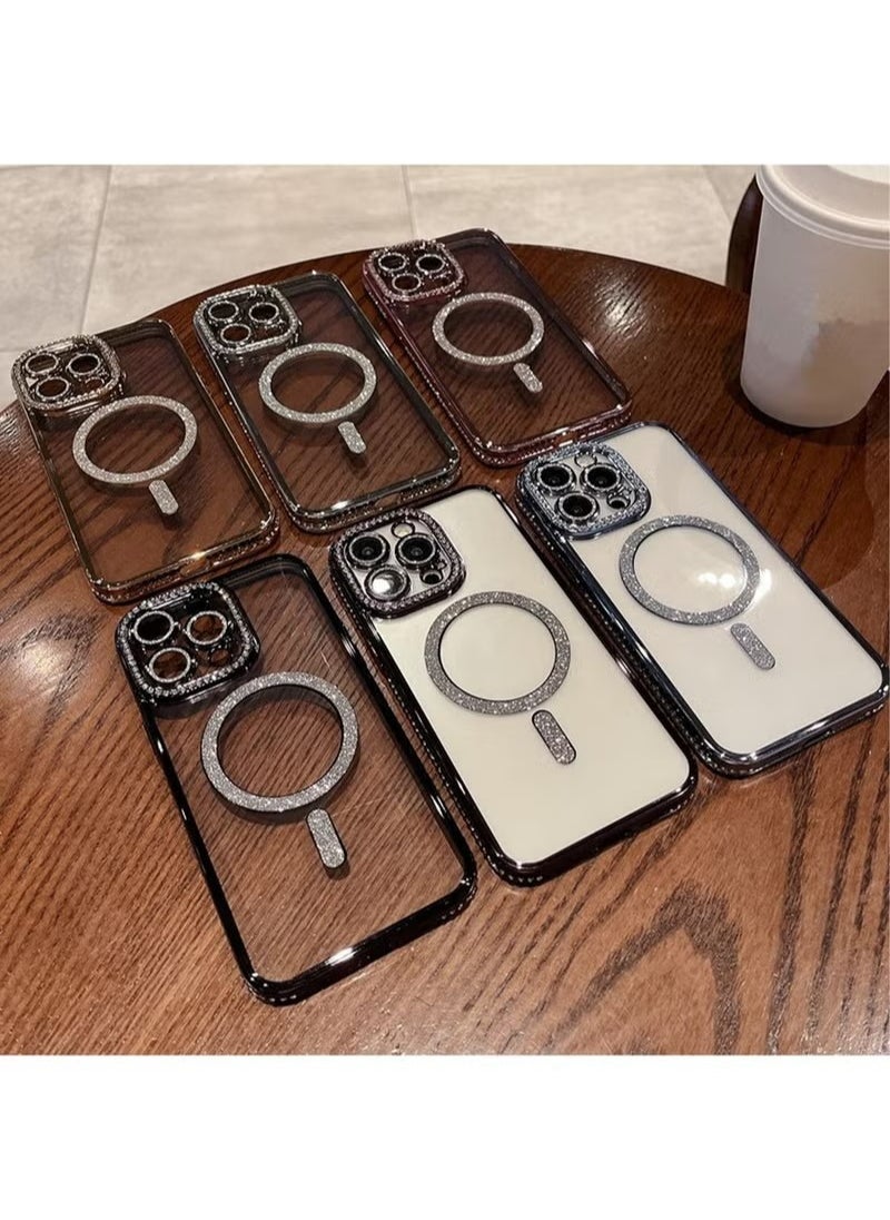 X-level - iPhone 15 Pro Max MagSafe Case Cover Support Wireless Charger Bling Diamond Back Cover For Women Girls Clear Soft TPU With Camera Len Protector Anti-scratch Shockproof Magnetic Phone Accessory - Image 1