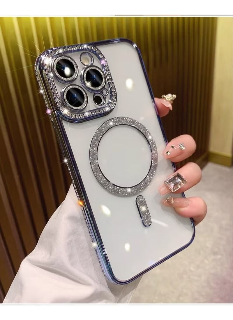X-level - iPhone 15 Pro Max MagSafe Case Cover Support Wireless Charger Bling Diamond Back Cover For Women Girls Clear Soft TPU With Camera Len Protector Anti-scratch Shockproof Magnetic Phone Accessory - Image 1