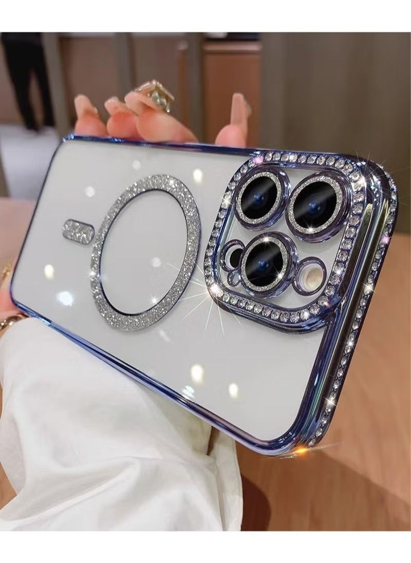 X-level - iPhone 15 Pro Max MagSafe Case Cover Support Wireless Charger Bling Diamond Back Cover For Women Girls Clear Soft TPU With Camera Len Protector Anti-scratch Shockproof Magnetic Phone Accessory - Image 1