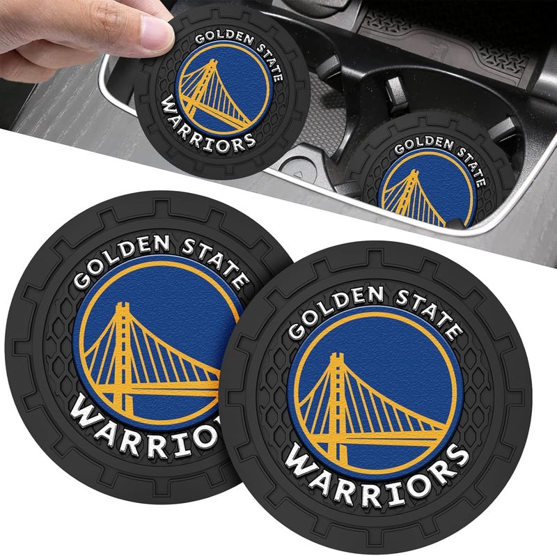 EMIJOY Warriors Car Cup Holder Coasters,GS Warriors Car Cup Coasters for Cup Holder,2pc Car Cup Holder Insert,Basketball Stuffs for Cars,Anti-Split Dust Proof Car Cup Mat,Silicon Car Coasters,2.75'' - Image 1