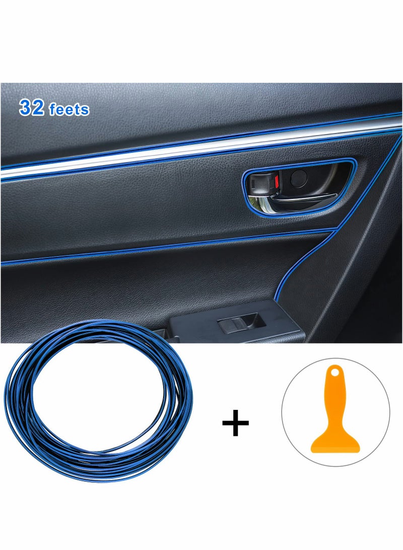 Car Interior Moulding Trim Strips, Universal Car Decoration Pinstriping Filler Insert Strips, DIY Flexible Strip Garnish Accessory with Installing Tool (Blue, 10FT) - Image 1