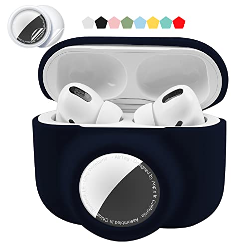 Iqimott 2 in 1 Protective Case Compatible with Apple Airpods Pro 2nd/1st Generation & Airtag Case Combo, Soft Silicone Protective Cover with 2 PCS Screen Protector, Shock-Proof Anti-Scratch(Dark Blue) - Image 1