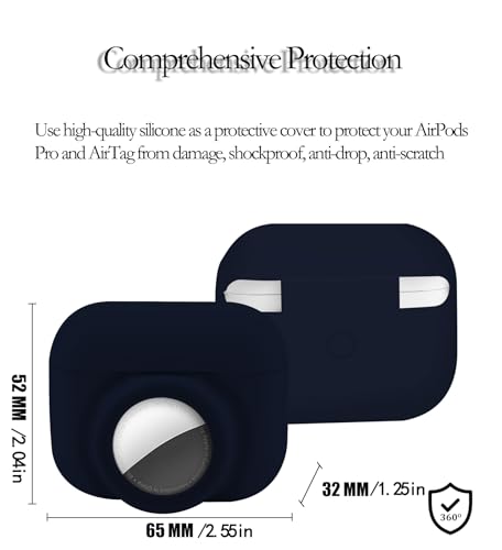Iqimott 2 in 1 Protective Case Compatible with Apple Airpods Pro 2nd/1st Generation & Airtag Case Combo, Soft Silicone Protective Cover with 2 PCS Screen Protector, Shock-Proof Anti-Scratch(Dark Blue) - Image 3
