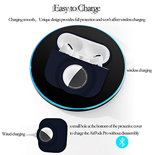 Iqimott 2 in 1 Protective Case Compatible with Apple Airpods Pro 2nd/1st Generation & Airtag Case Combo, Soft Silicone Protective Cover with 2 PCS Screen Protector, Shock-Proof Anti-Scratch(Dark Blue) - Image 5