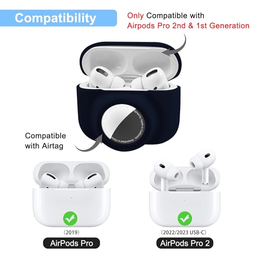 Iqimott 2 in 1 Protective Case Compatible with Apple Airpods Pro 2nd/1st Generation & Airtag Case Combo, Soft Silicone Protective Cover with 2 PCS Screen Protector, Shock-Proof Anti-Scratch(Dark Blue) - Image 2