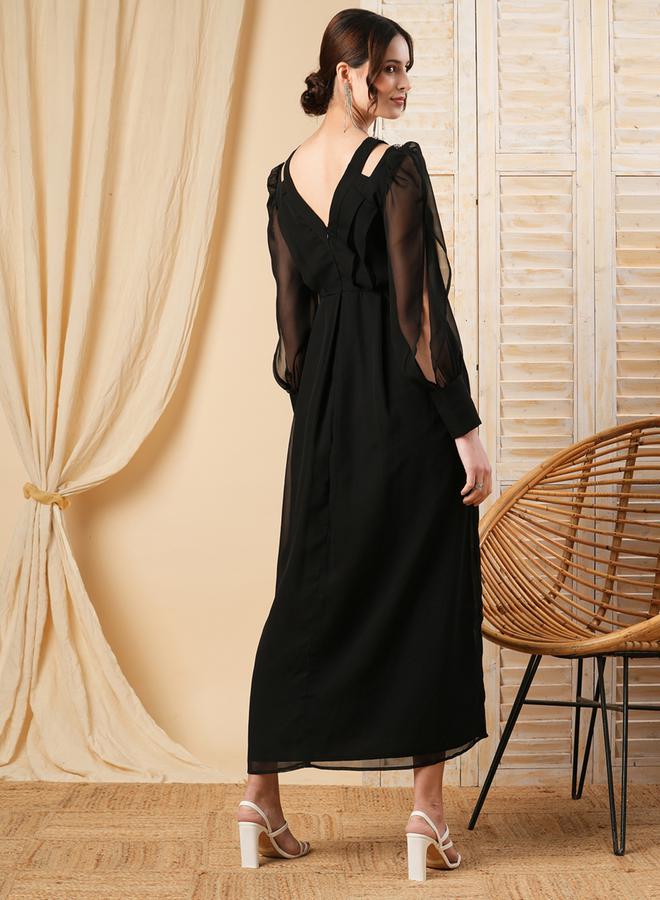 ميش فستان طويل منمق مع تفاصيل مُفرغة - Image 5