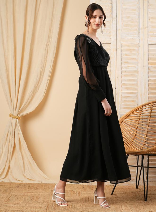 ميش فستان طويل منمق مع تفاصيل مُفرغة - Image 4