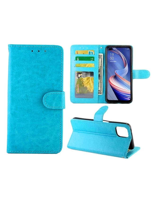 اس-توب جراب لهاتف OPPO A92s، جراب واقٍ من الجلد بتصميم Crazy Horse، قابل للطي أفقيًا، مع حامل وفتحات للبطاقات ومحفظة وإطار للصور - Image 1