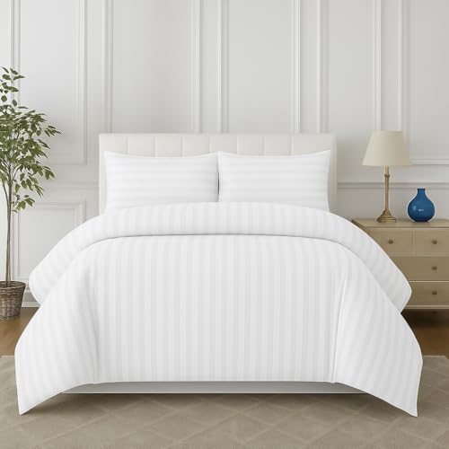 Filymore Super King Size Striped White Bedsheet for Double/King Bed Size XXL (108 x 108 inches) with Two King Size Pillow Covers, 300 TC Microfiber Solid Satin Striped Embossed, for King Size Bed. - Image 3